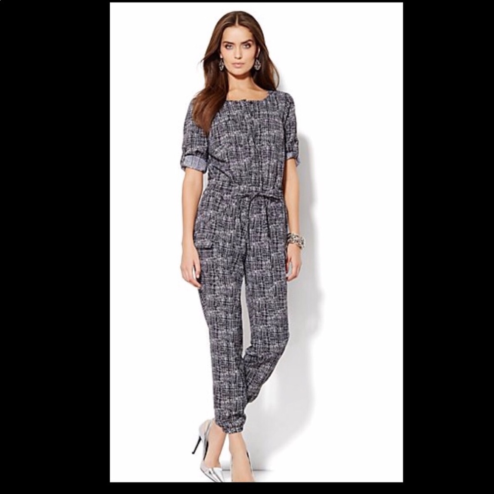 NY&COMPANY ABSTRACT-PRINT SOFT CARGO JUMPSUIT
